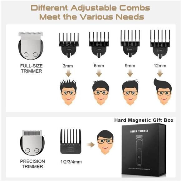 Beard Trimmer for Men, Electric Razor,16 in 1 Beard Face Nose Ear Facial Trimmer - Picture 6 of 8